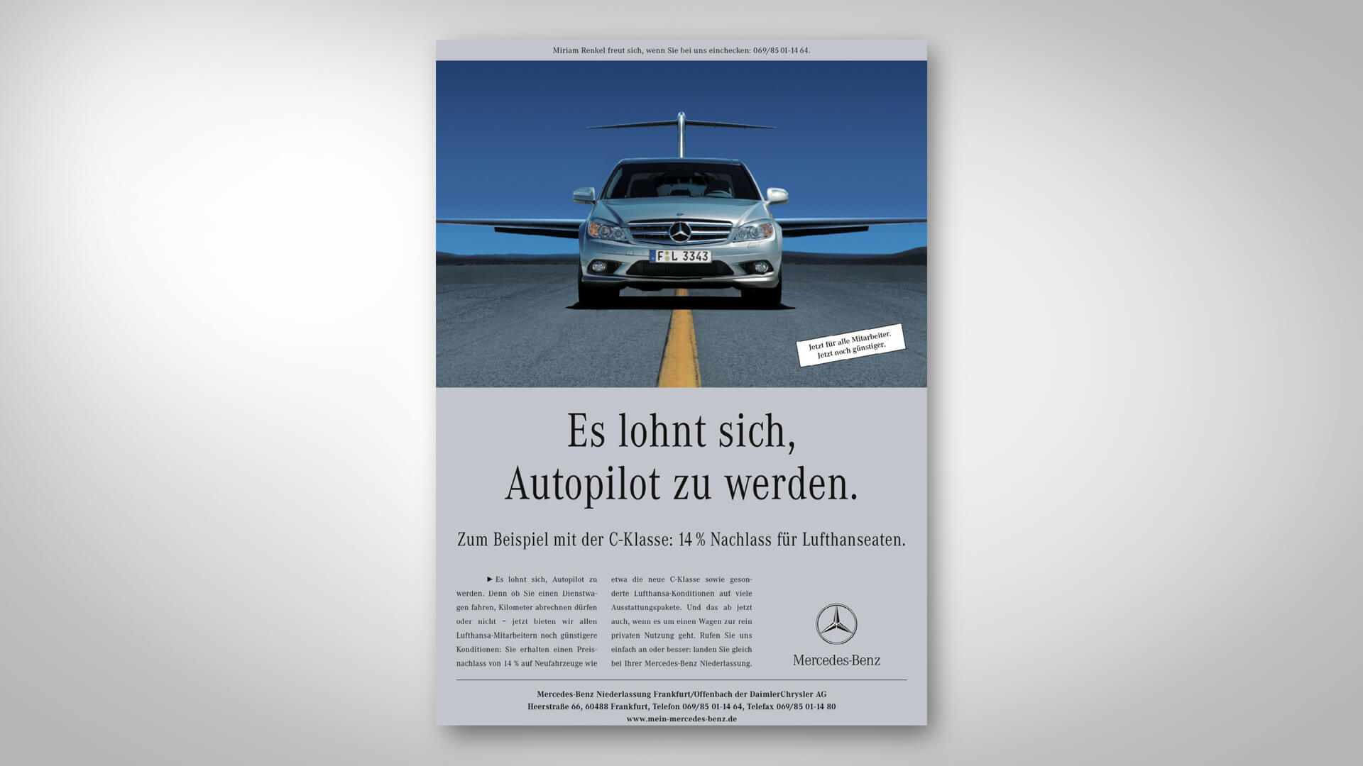 Mercedes Benz Anzeige. Zielgruppe Piloten der Lufthansa